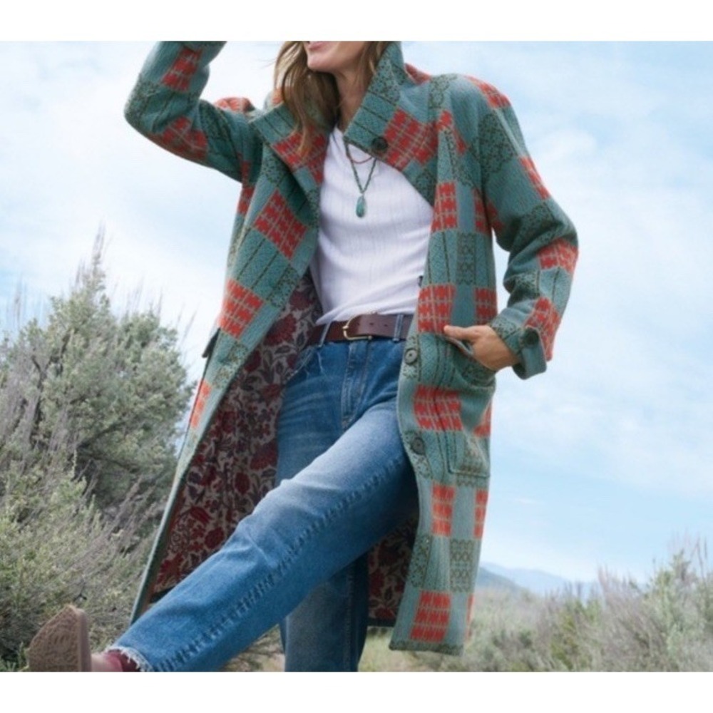 Sundance Wool Blend Coat Long Line Plaid Vintage Blue Preppy Women's XS MSRP 258